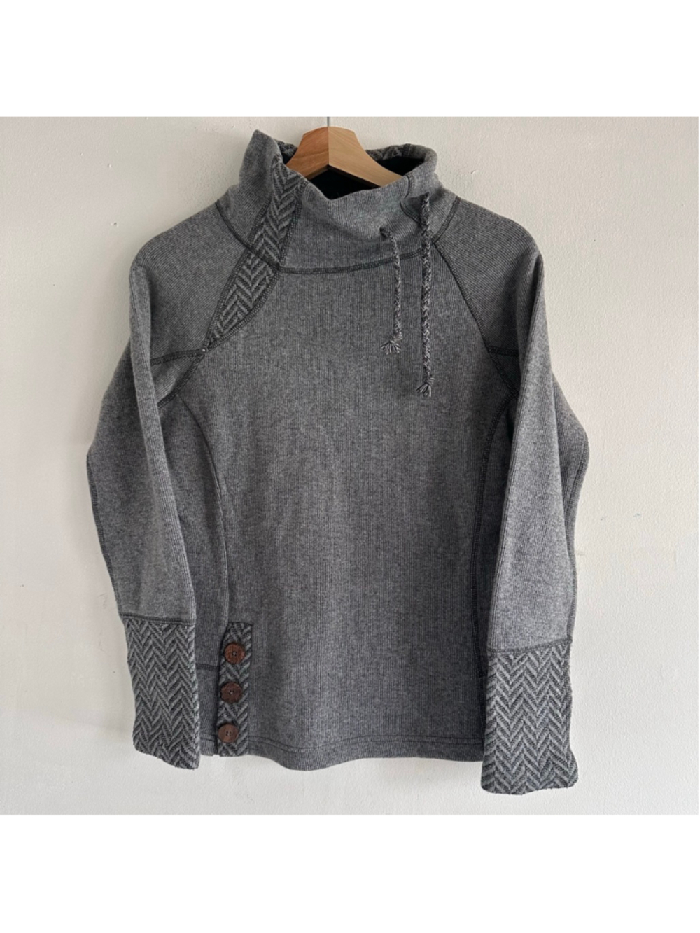 prAna Gray Herringbone Cowl Neck Sweatshirt XS